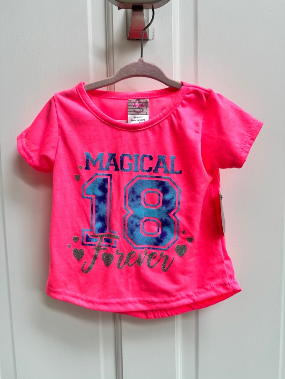 NWT 2T Girls' Neon Pink Magical '18 Forever' Graphic Tee Shirt Short Sleeve